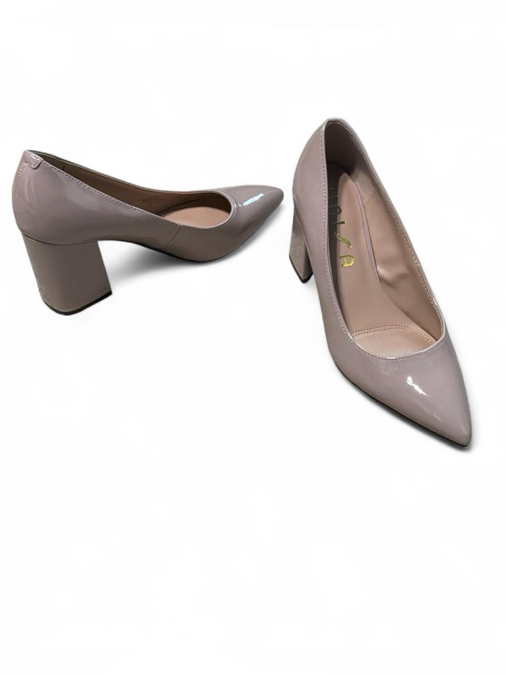 Unisa Blush Patent Pointed Toe Block Heel Pumps